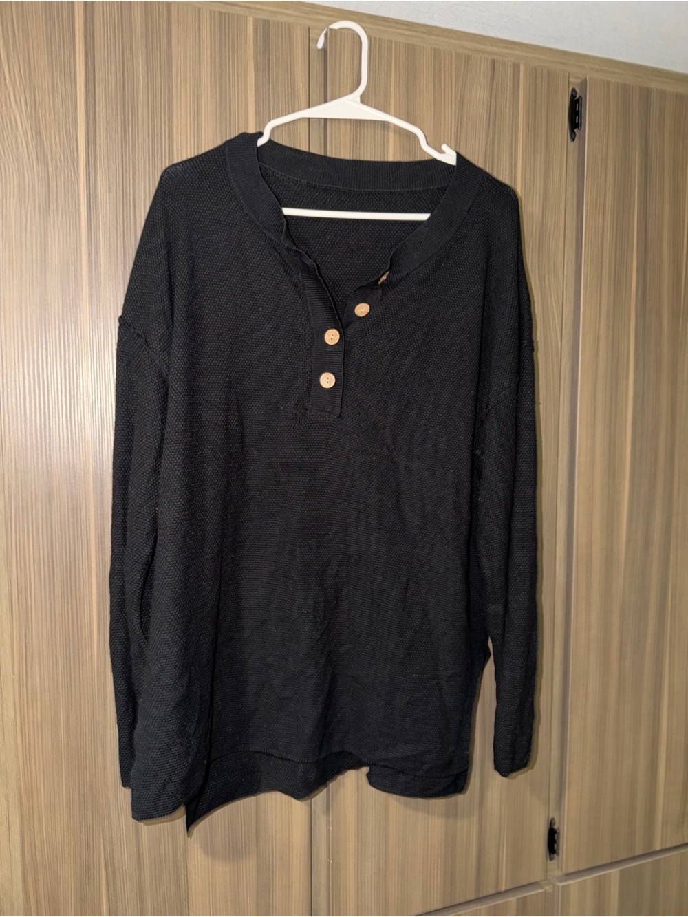 Women’s Black Henley Knit Sweater - Classic Long Sleeve
